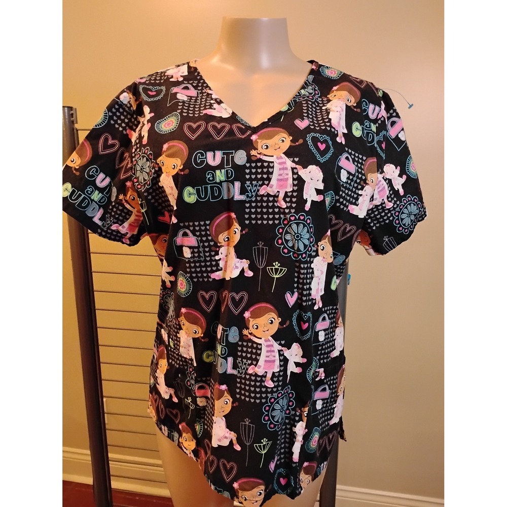 Disney Doc McStuffins Scrub Top Cute and Cuddly Black V-Neck Medical Uniform